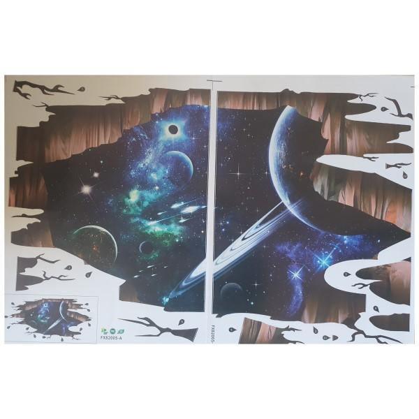 3D Dark Saturn with Galaxy Wall Decal Sticker