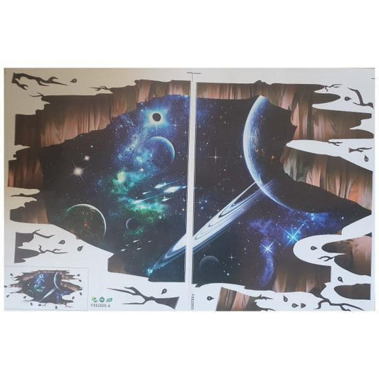 3D Dark Saturn with Galaxy Wall Decal Sticker