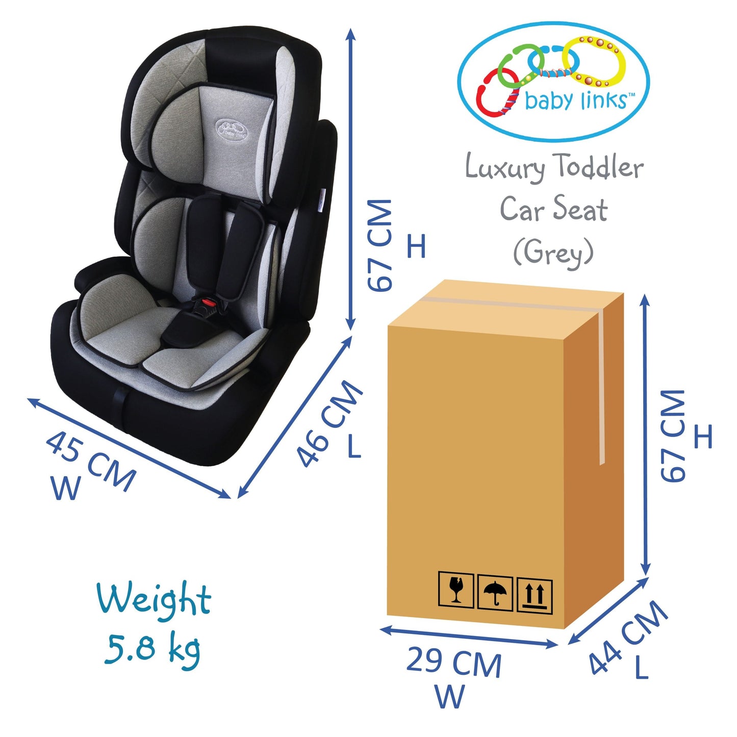 Luxury Toddler Car Seat – Grey and Black