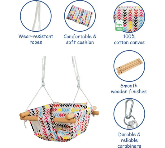 Wooden Canvas Baby Swing with Cushion