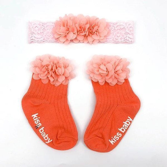 Smitten Flower Baby Socks with Headband Set