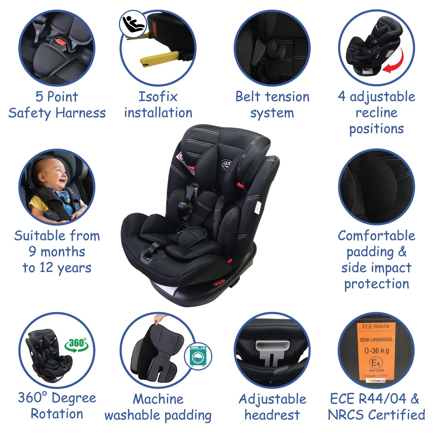360 ISOFIX Rotating Infant to Toddler Car Seat – Black