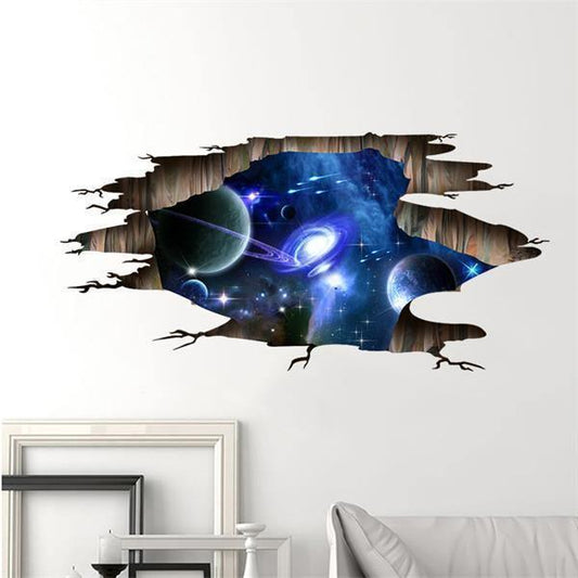 3D Blue Saturn with Shooting Stars Wall Decal Sticker