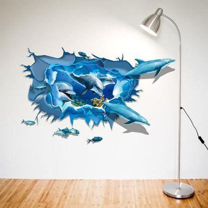3D Coral Dolphins Wall Decal Sticker