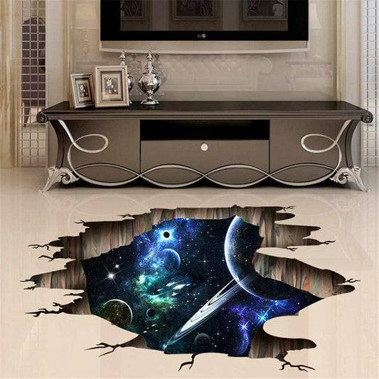 3D Dark Saturn with Galaxy Wall Decal Sticker