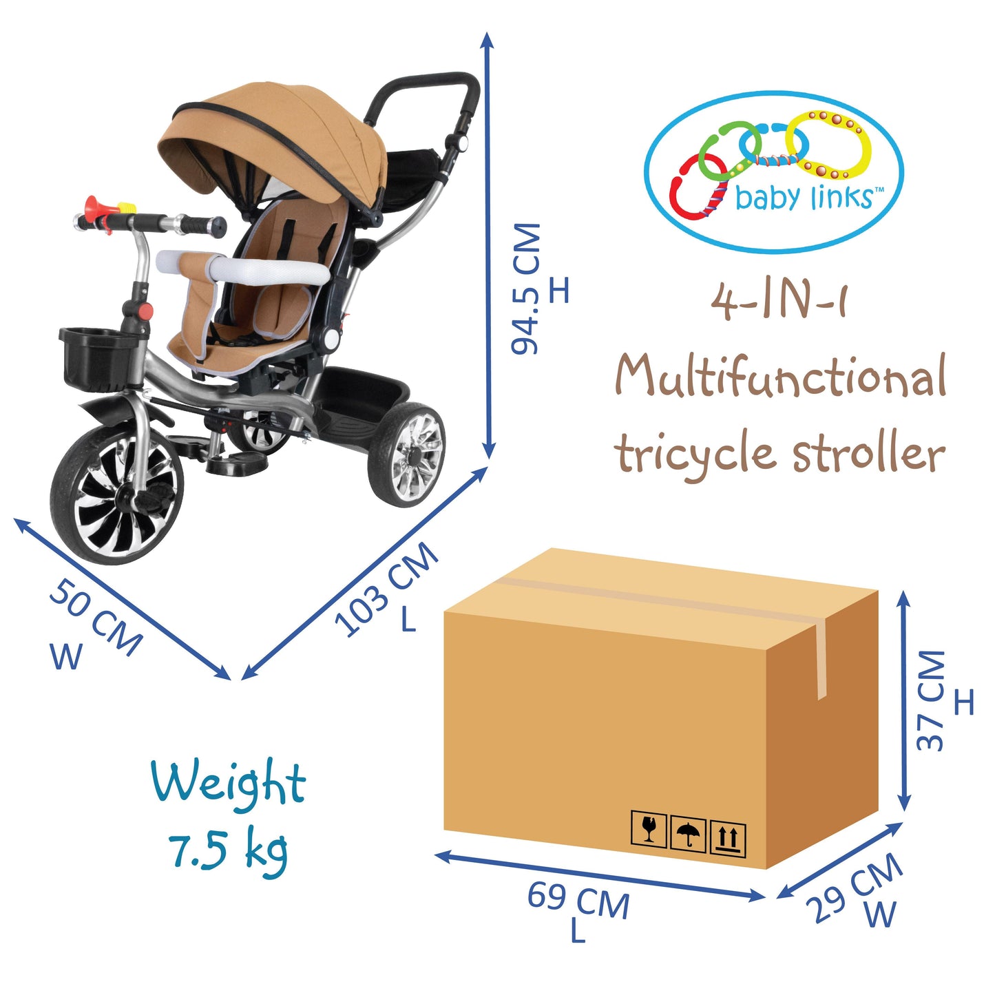 4-in-1 Multifunctional Tricycle Stroller