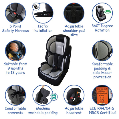 Luxury Toddler Car Seat – Grey and Black