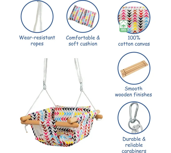 Wooden Canvas Baby Swing with Cushion