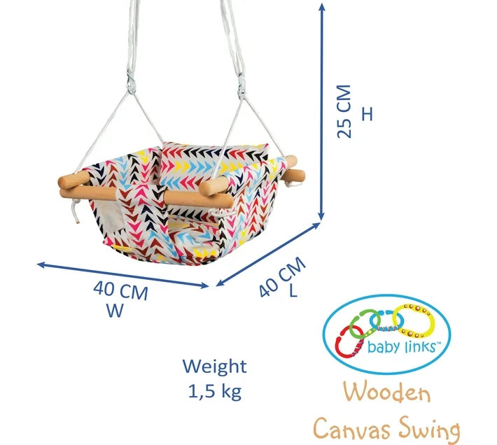 Wooden Canvas Baby Swing with Cushion