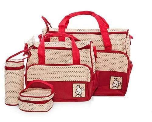 Red 5 in 1 Multifunctional Baby Diaper Bag