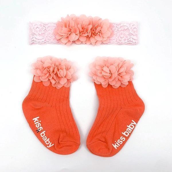 Smitten Flower Baby Socks with Headband Set