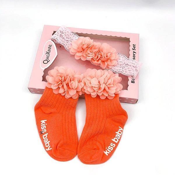 Smitten Flower Baby Socks with Headband Set