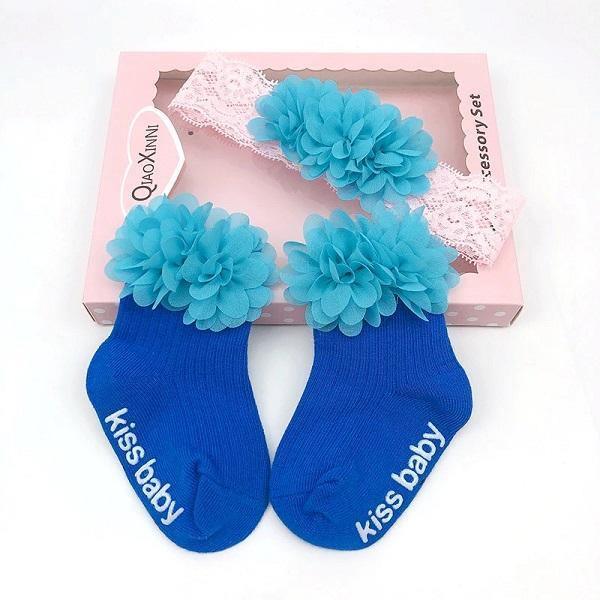 Smitten Flower Baby Socks with Headband Set