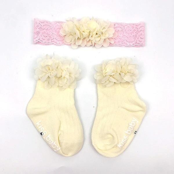 Smitten Flower Baby Socks with Headband Set