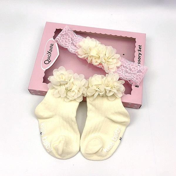Smitten Flower Baby Socks with Headband Set